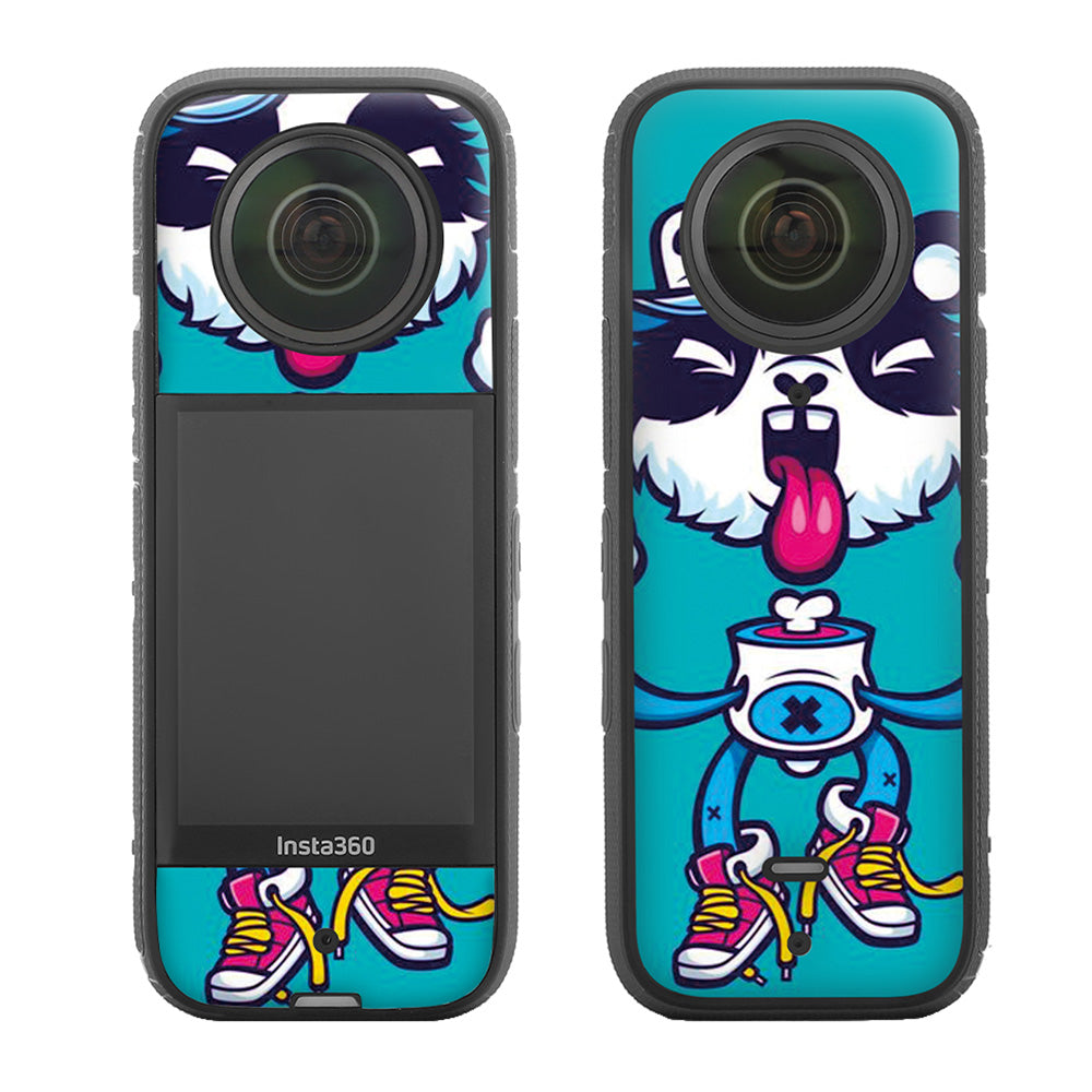 Uniqkart IST-TZ485 For Insta360 X3 Adhesive Cute Pattern PVC Sticker Set Decoration Camera Accessories Kit - Panda / Carbon Fiber