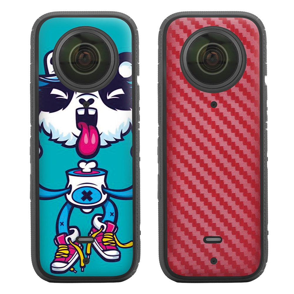 Uniqkart IST-TZ485 For Insta360 X3 Adhesive Cute Pattern PVC Sticker Set Decoration Camera Accessories Kit - Panda / Carbon Fiber