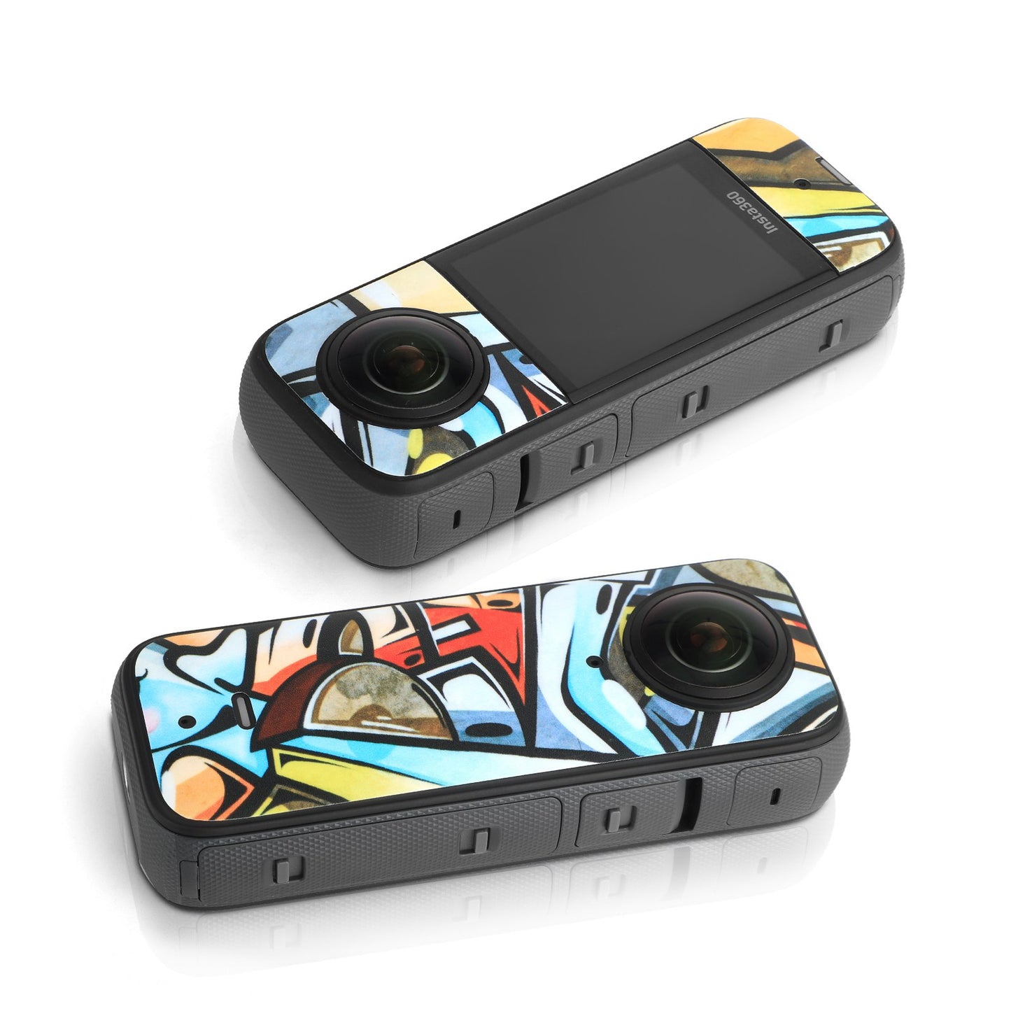 Uniqkart IST-TZ485 For Insta360 X3 Adhesive Cute Pattern PVC Sticker Set Decoration Camera Accessories Kit - Panda / Carbon Fiber