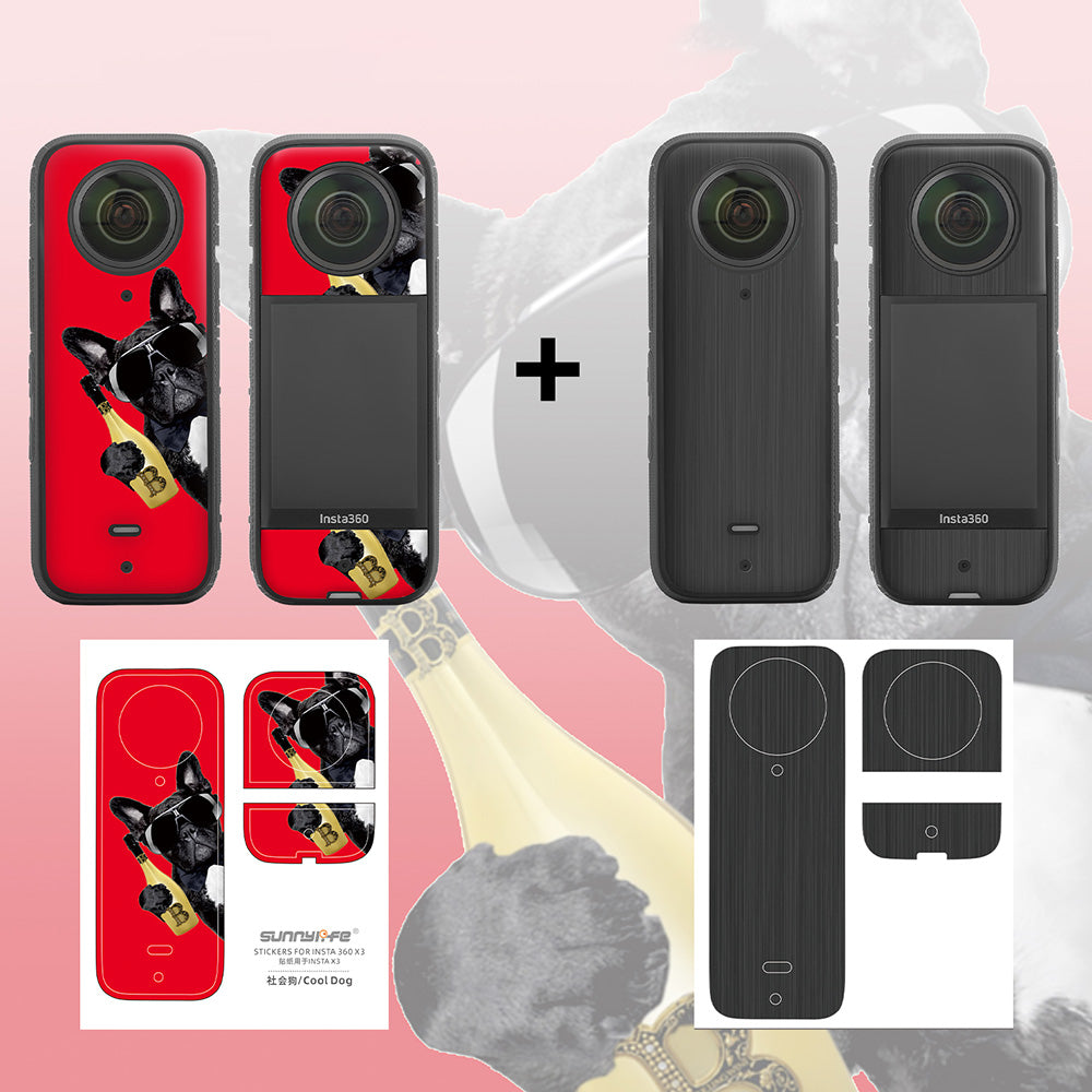 Uniqkart IST-TZ485 For Insta360 X3 Adhesive Cute Pattern PVC Sticker Set Decoration Camera Accessories Kit - Dog / Brushed