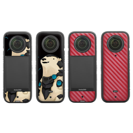 Uniqkart IST-TZ485 For Insta360 X3 Adhesive Cute Pattern PVC Sticker Set Decoration Camera Accessories Kit - Polar Bear / Carbon Fiber