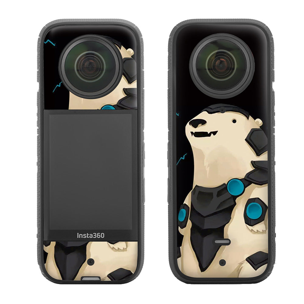 Uniqkart IST-TZ485 For Insta360 X3 Adhesive Cute Pattern PVC Sticker Set Decoration Camera Accessories Kit - Polar Bear / Carbon Fiber
