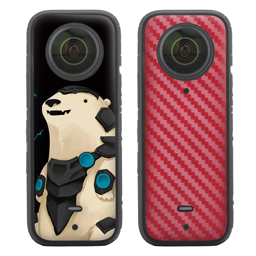 Uniqkart IST-TZ485 For Insta360 X3 Adhesive Cute Pattern PVC Sticker Set Decoration Camera Accessories Kit - Polar Bear / Carbon Fiber
