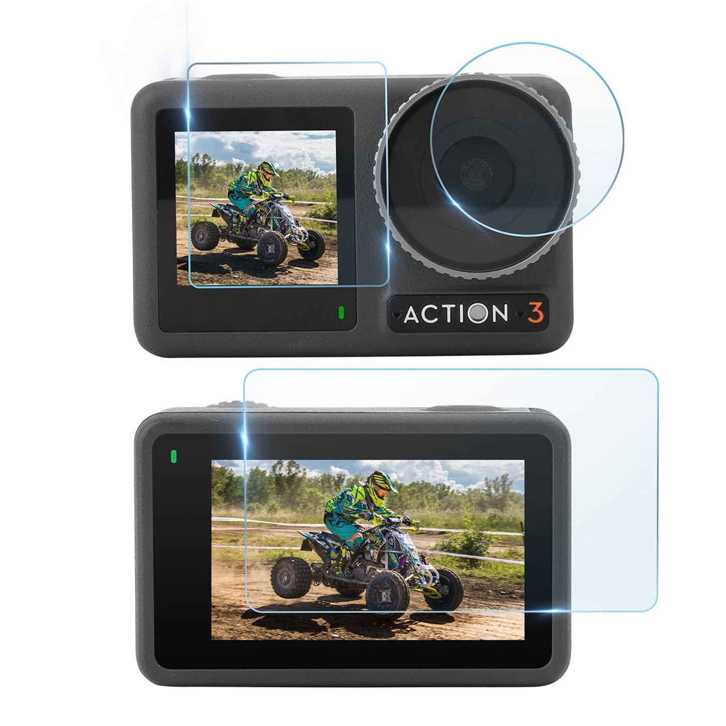 Uniqkart OA3-BHM494 3Pcs / Set for DJI Osmo Action 3 Tempered Glass Screen Protector Camera Lens Film + Screen Film Combo
