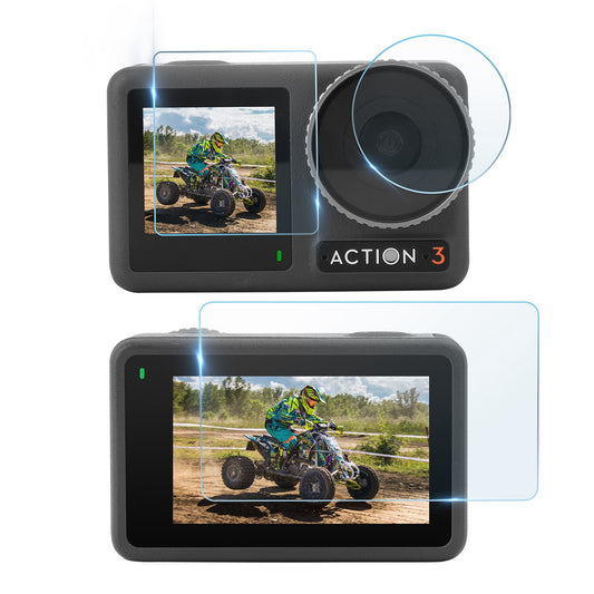 Uniqkart OA3-BHM494 3Pcs / Set for DJI Osmo Action 3 Tempered Glass Screen Protector Camera Lens Film + Screen Film Combo