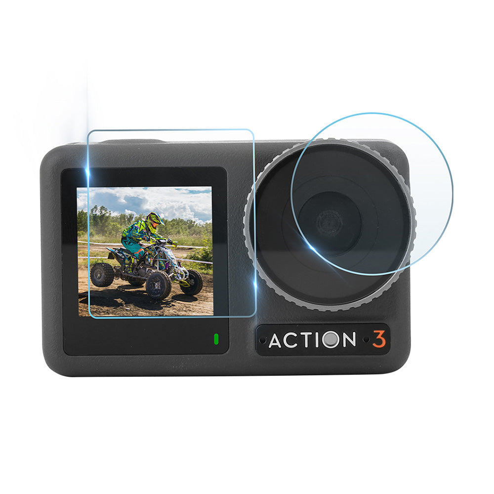 Uniqkart OA3-BHM494 3Pcs / Set for DJI Osmo Action 3 Tempered Glass Screen Protector Camera Lens Film + Screen Film Combo