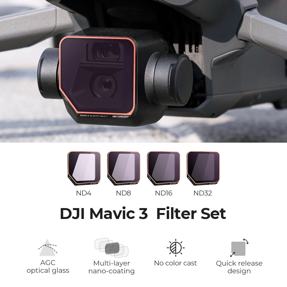 K&amp;F CONCEPT SKU.1891 4Pcs Multi-Coated Filter Set for DJI Mavic 3 / Mavic 3 Cine, ND4 ND8 ND16 ND32 Waterproof HD Filters Anti-Scratch Lens Filters