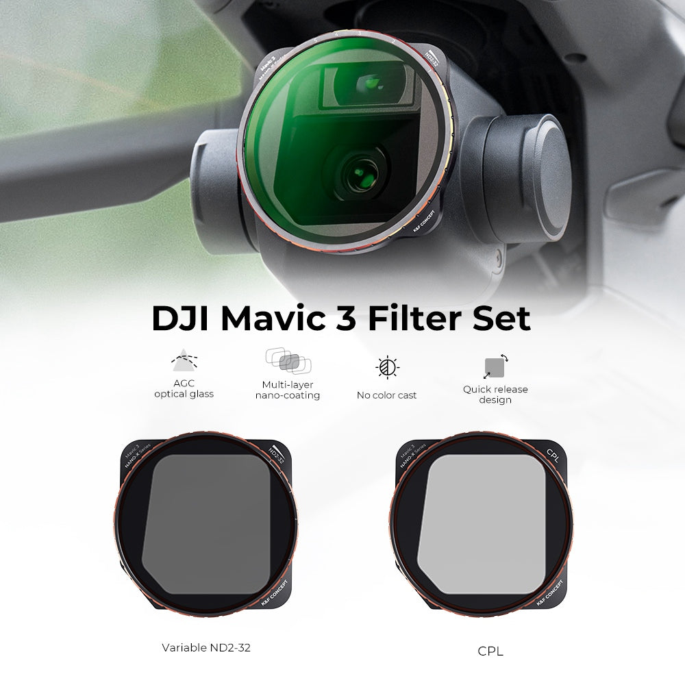 K&amp;F CONCEPT SKU.1889 For DJI Mavic 3 / Mavic 3 Cine, 2Pcs Filter Set 5-Gear Adjustable ND2-ND32 Filter + CPL Filter Multi-Coated Lens Filters