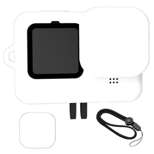 for GoPro 9 / 10 Action Camera Silicone Cover Anti-drop Protective Sleeve with Lens Cover and Anti-lost Rope - White