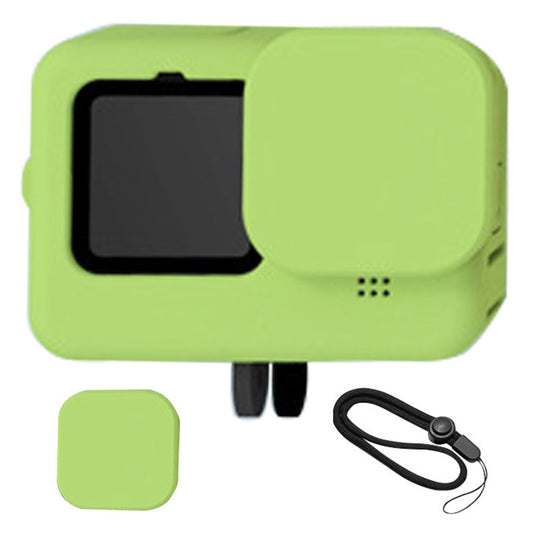 for GoPro 9 / 10 Action Camera Silicone Cover Anti-drop Protective Sleeve with Lens Cover and Anti-lost Rope - Green