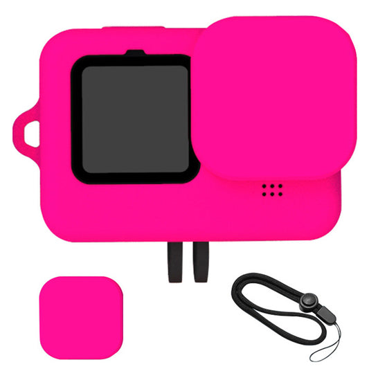 for GoPro 9 / 10 Action Camera Silicone Cover Anti-drop Protective Sleeve with Lens Cover and Anti-lost Rope - Rose