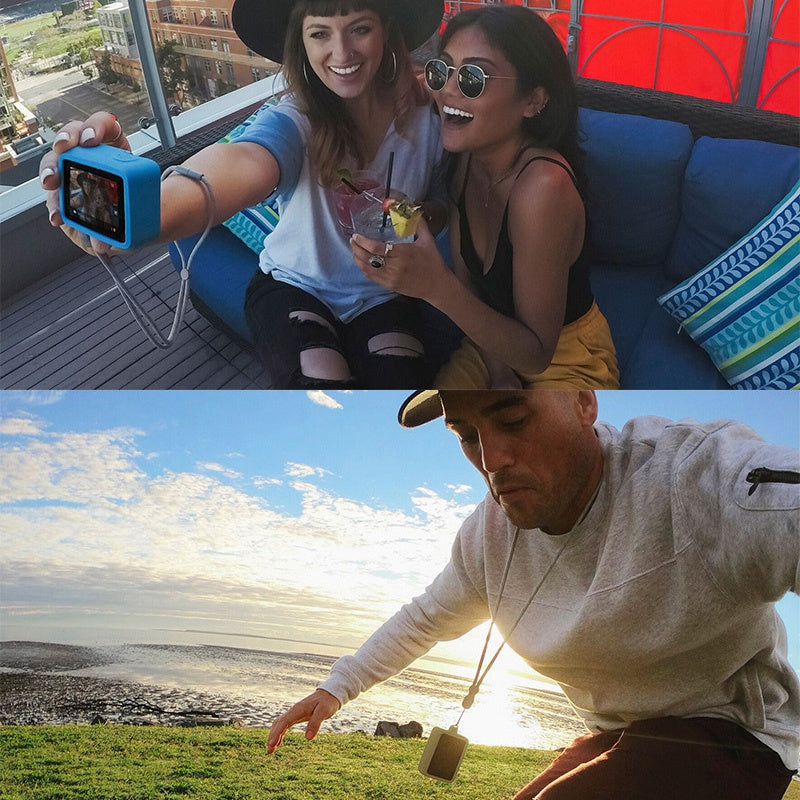 for GoPro 9 / 10 Action Camera Silicone Cover Anti-drop Protective Sleeve with Lens Cover and Anti-lost Rope - Rose