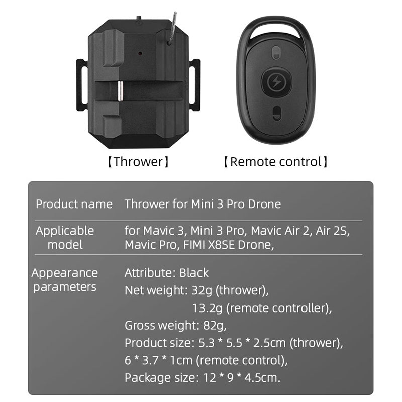 DJI-9519 Universal Delivery Drop Transport Thrower for DJI Mavic 3 / Mini 3 Pro / Mavic Air 2  /  FIMI X8SE Drone Release Fishing Bait Carrying Wedding Proposal Device