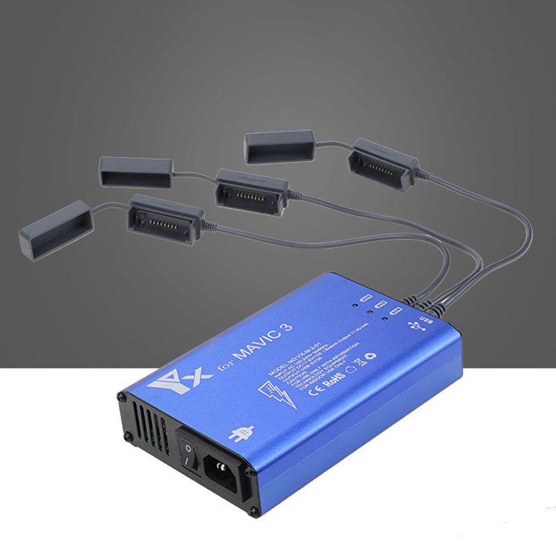YX 3-in-1 Smart Charger for DJI Mavic 3 Drone Battery Charger Built-in Cooling Fan Charging Hub with Cover - EU Plug