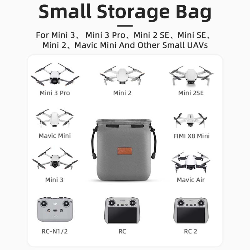 BRDRC Drone Storage Bag for DJI Mini 3 / Mini 2 SE Remote Control Anti-scratch Drawstring Pouch, Size S - Grey