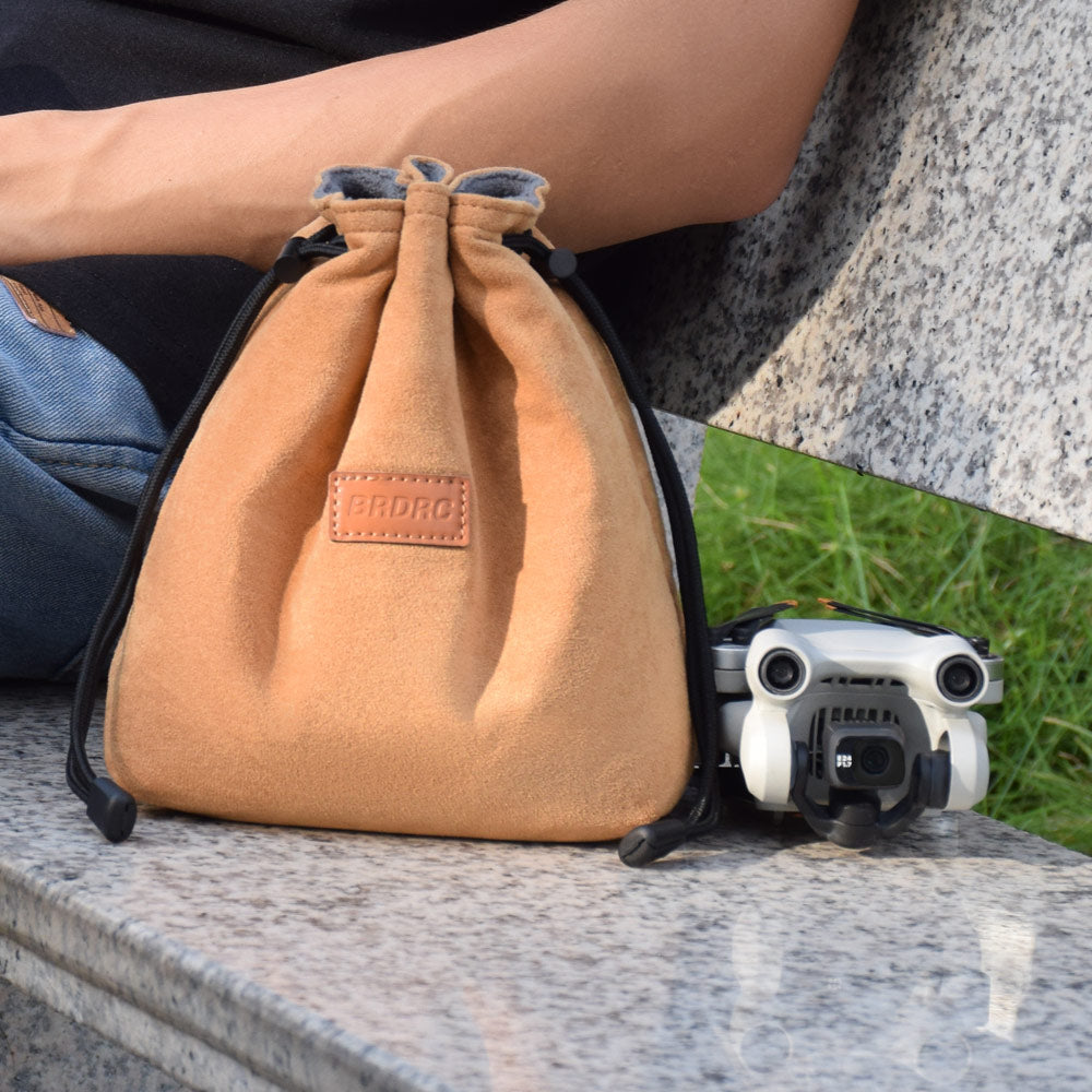 BRDRC Drone Storage Bag for DJI Mini 3 / Mini 2 SE Remote Control Anti-scratch Drawstring Pouch, Size S - Grey
