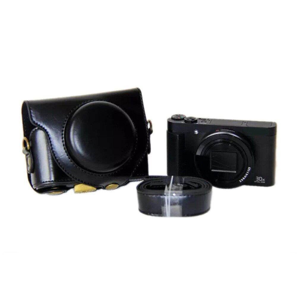 PU Leather Detachable Camera Bag Protective Case Cover with Shoulder Strap for Sony HX90/WX500 - Black