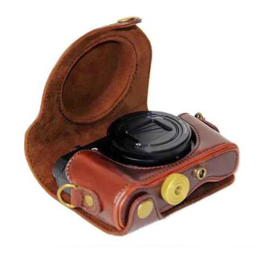 PU Leather Detachable Camera Bag Protective Case Cover with Shoulder Strap for Sony HX90/WX500 - Coffee