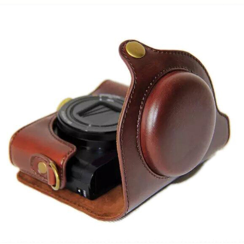 PU Leather Detachable Camera Bag Protective Case Cover with Shoulder Strap for Sony HX90/WX500 - Coffee