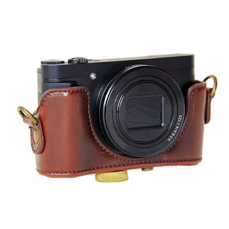 PU Leather Detachable Camera Bag Protective Case Cover with Shoulder Strap for Sony HX90/WX500 - Coffee