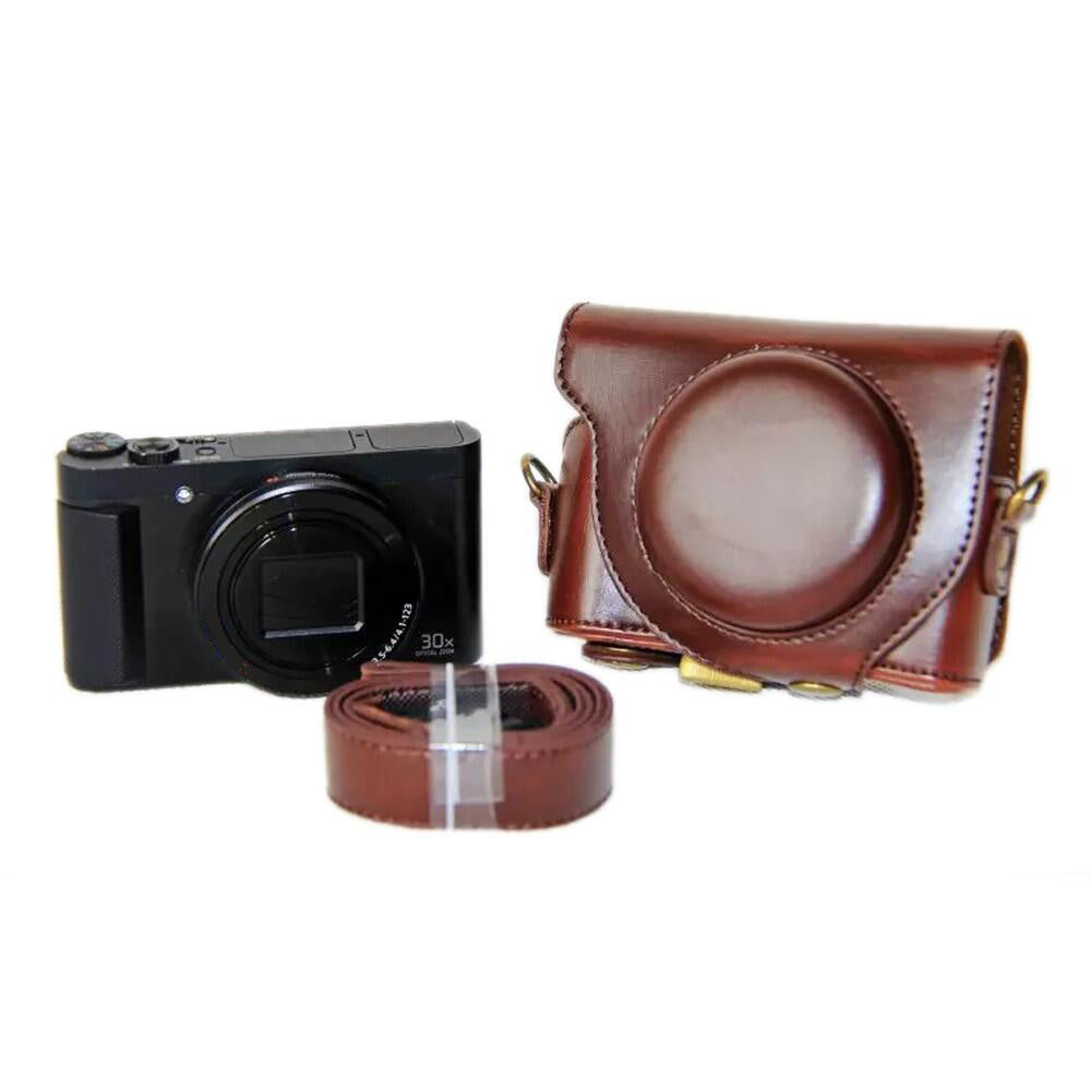 PU Leather Detachable Camera Bag Protective Case Cover with Shoulder Strap for Sony HX90/WX500 - Coffee