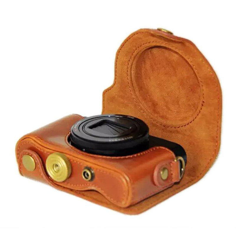 PU Leather Detachable Camera Bag Protective Case Cover with Shoulder Strap for Sony HX90/WX500 - Brown