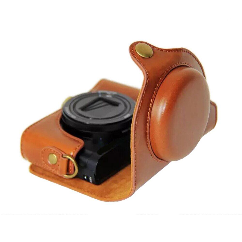 PU Leather Detachable Camera Bag Protective Case Cover with Shoulder Strap for Sony HX90/WX500 - Brown