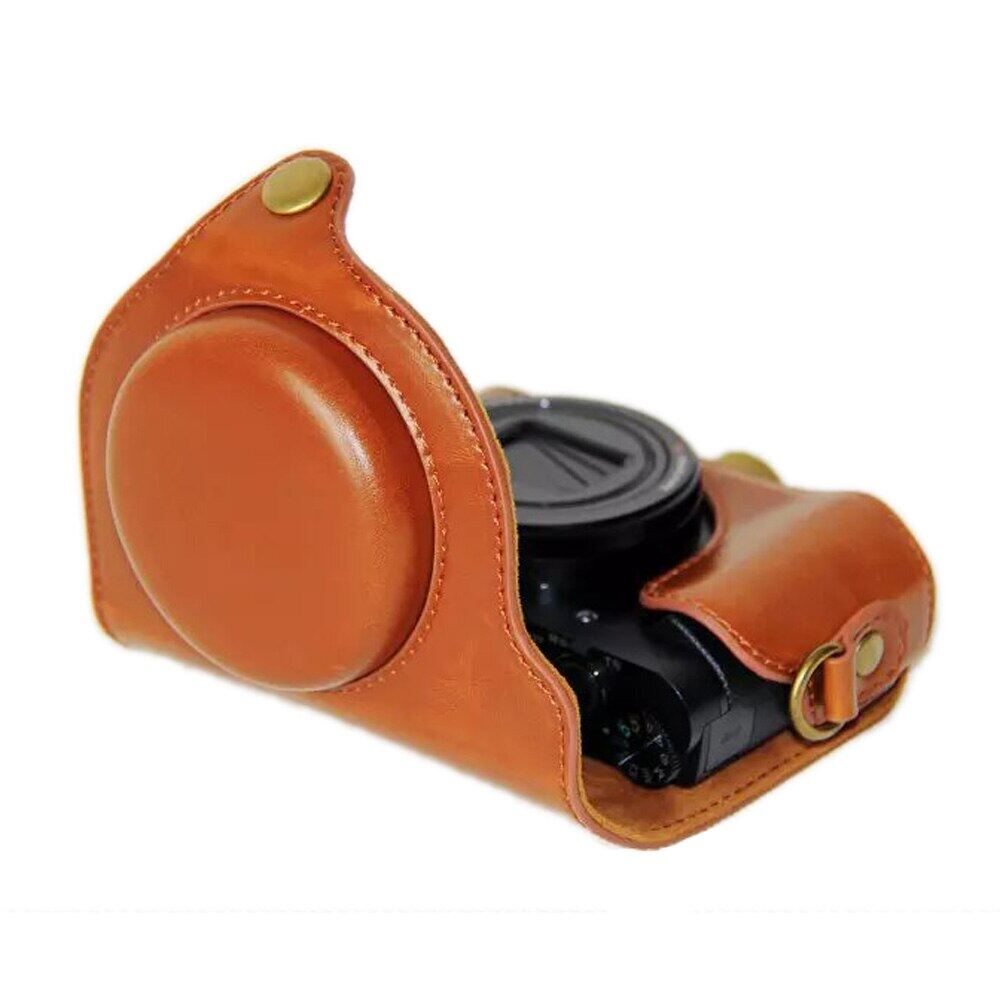 PU Leather Detachable Camera Bag Protective Case Cover with Shoulder Strap for Sony HX90/WX500 - Brown