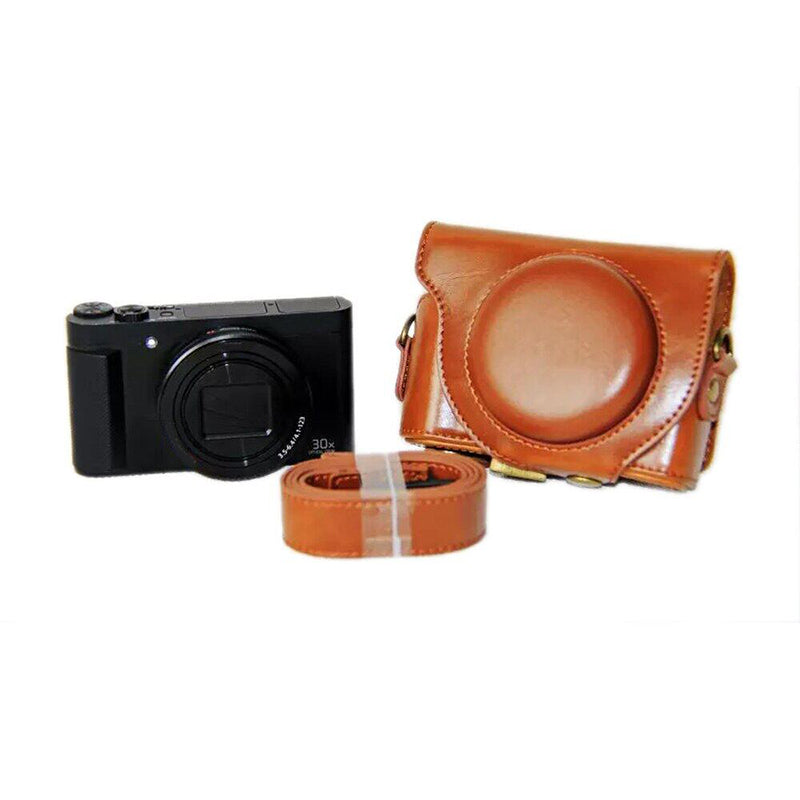 PU Leather Detachable Camera Bag Protective Case Cover with Shoulder Strap for Sony HX90/WX500 - Brown