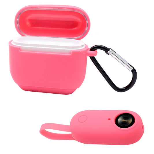 Uniqkart for Insta360 GO Anti-drop Camera Protective Cover Soft Silicone Case with Charging Case Silicone Cover and Carabiner - Rose