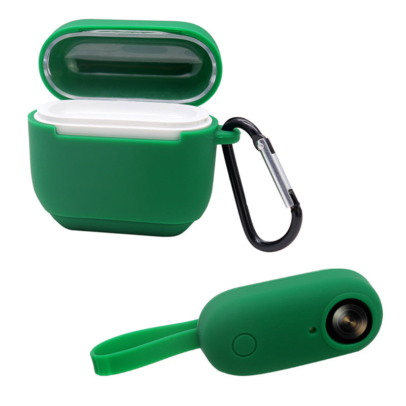 Uniqkart for Insta360 GO Anti-drop Camera Protective Cover Soft Silicone Case with Charging Case Silicone Cover and Carabiner - Green