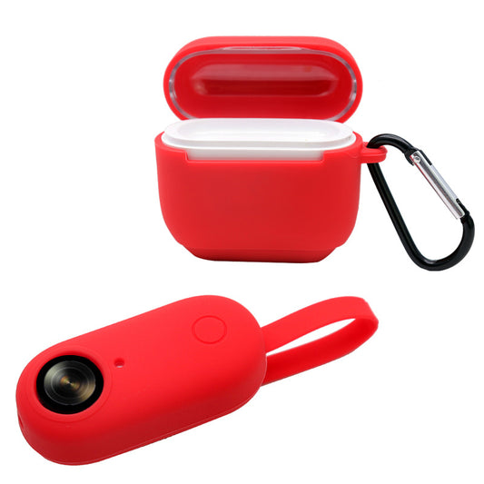 Uniqkart for Insta360 GO Anti-drop Camera Protective Cover Soft Silicone Case with Charging Case Silicone Cover and Carabiner - Red