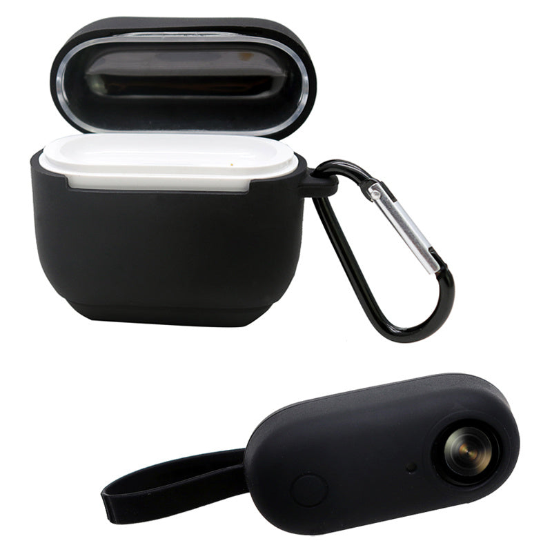 Uniqkart for Insta360 GO Anti-drop Camera Protective Cover Soft Silicone Case with Charging Case Silicone Cover and Carabiner - Black