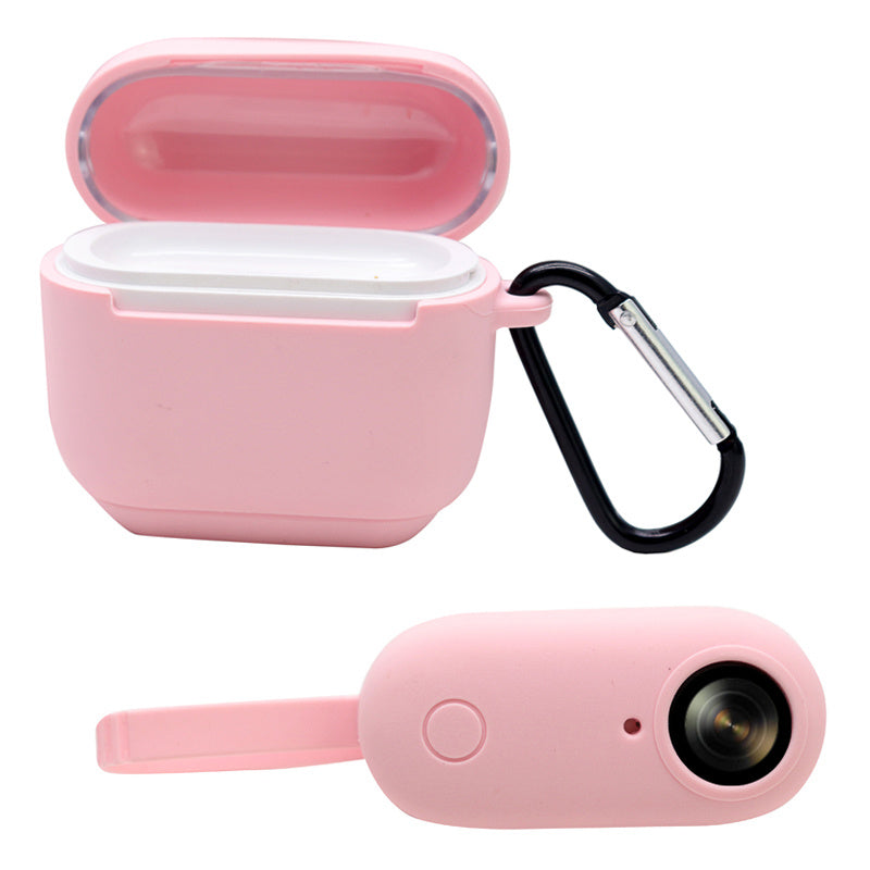 Uniqkart for Insta360 GO Anti-drop Camera Protective Cover Soft Silicone Case with Charging Case Silicone Cover and Carabiner - Pink