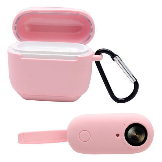 Uniqkart for Insta360 GO Anti-drop Camera Protective Cover Soft Silicone Case with Charging Case Silicone Cover and Carabiner - Pink