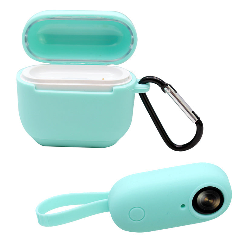 Uniqkart for Insta360 GO Anti-drop Camera Protective Cover Soft Silicone Case with Charging Case Silicone Cover and Carabiner - Light Green