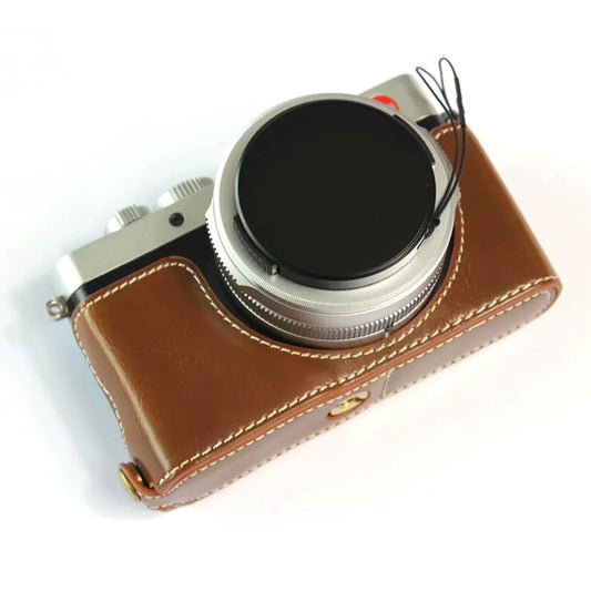 Uniqkart for Leica D-lux7 Replacement Half Camera Case Bottom Opening PU Leather Bag Cover - Brown