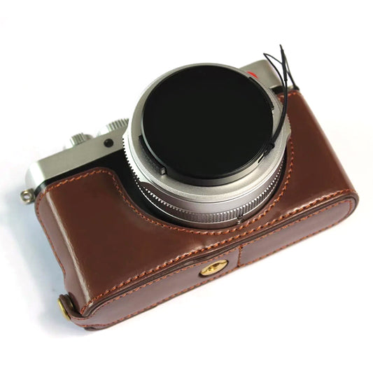 Uniqkart for Leica D-lux7 Replacement Half Camera Case Bottom Opening PU Leather Bag Cover - Coffee