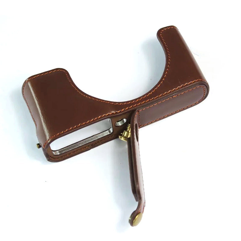 Uniqkart for Leica D-lux7 Replacement Half Camera Case Bottom Opening PU Leather Bag Cover - Coffee