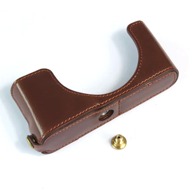 Uniqkart for Leica D-lux7 Replacement Half Camera Case Bottom Opening PU Leather Bag Cover - Coffee