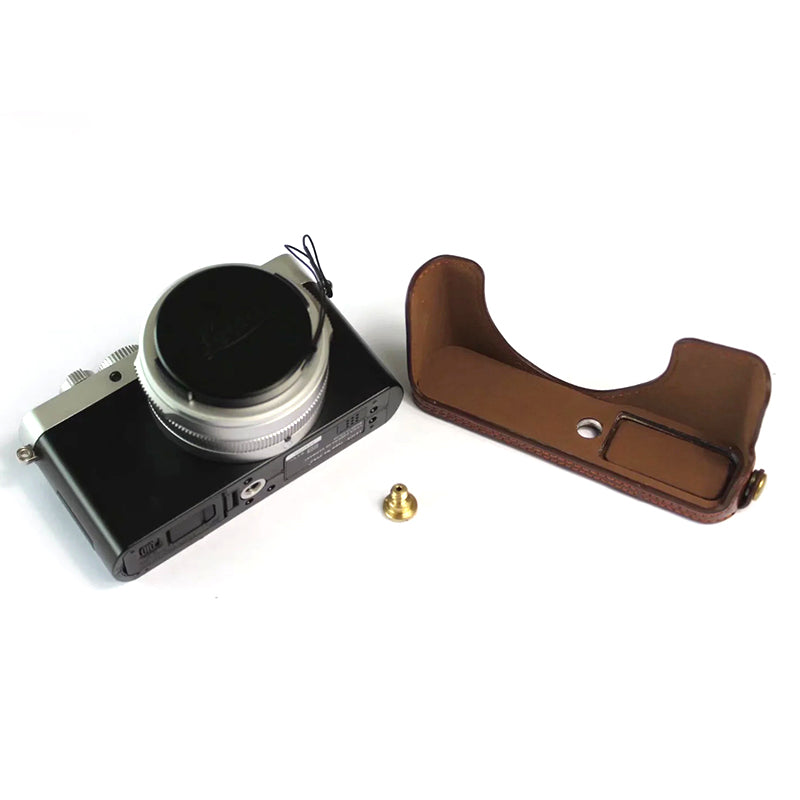 Uniqkart for Leica D-lux7 Replacement Half Camera Case Bottom Opening PU Leather Bag Cover - Coffee