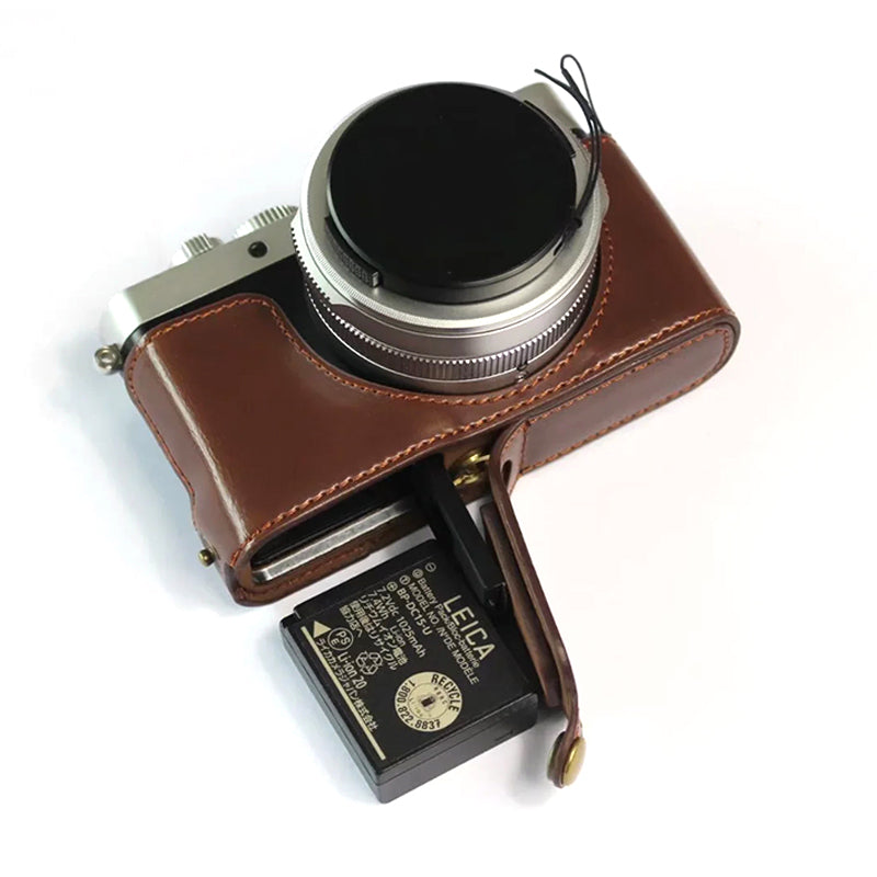 Uniqkart for Leica D-lux7 Replacement Half Camera Case Bottom Opening PU Leather Bag Cover - Coffee