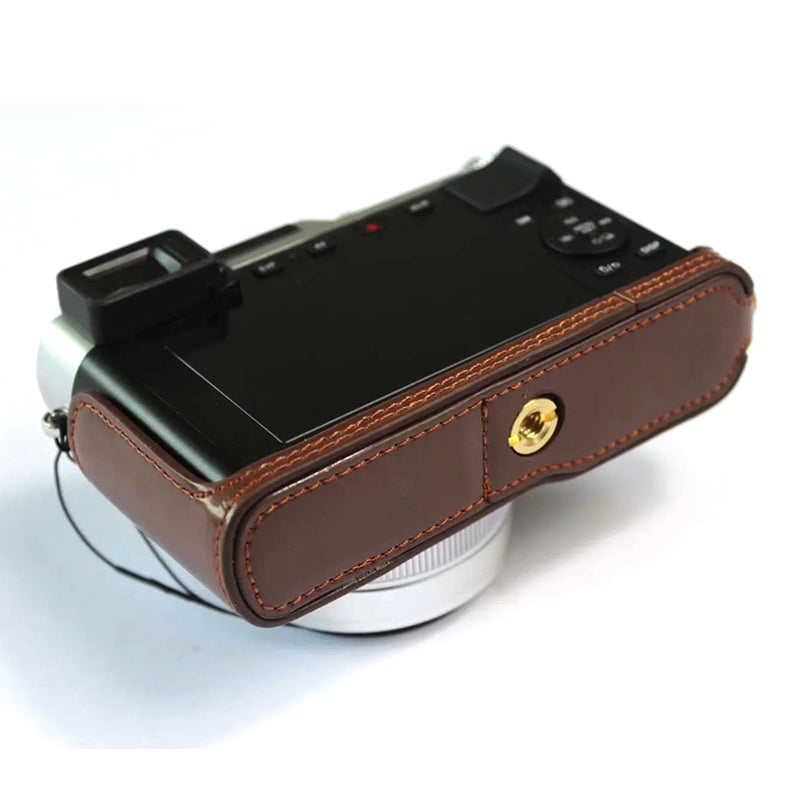Uniqkart for Leica D-lux7 Replacement Half Camera Case Bottom Opening PU Leather Bag Cover - Coffee
