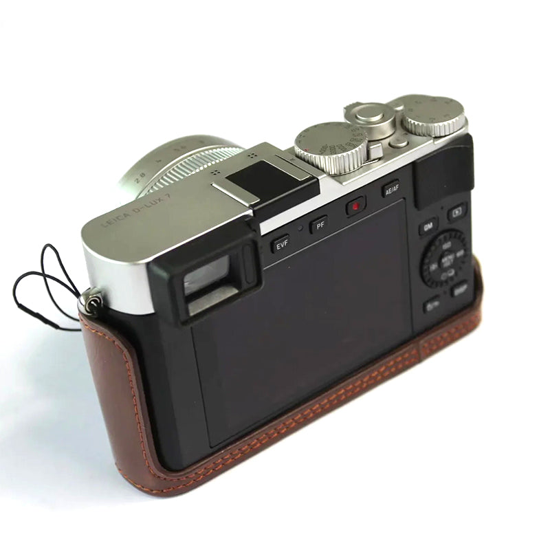 Uniqkart for Leica D-lux7 Replacement Half Camera Case Bottom Opening PU Leather Bag Cover - Coffee
