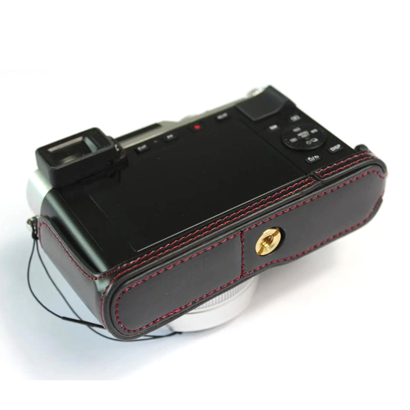 Uniqkart for Leica D-lux7 Replacement Half Camera Case Bottom Opening PU Leather Bag Cover - Black