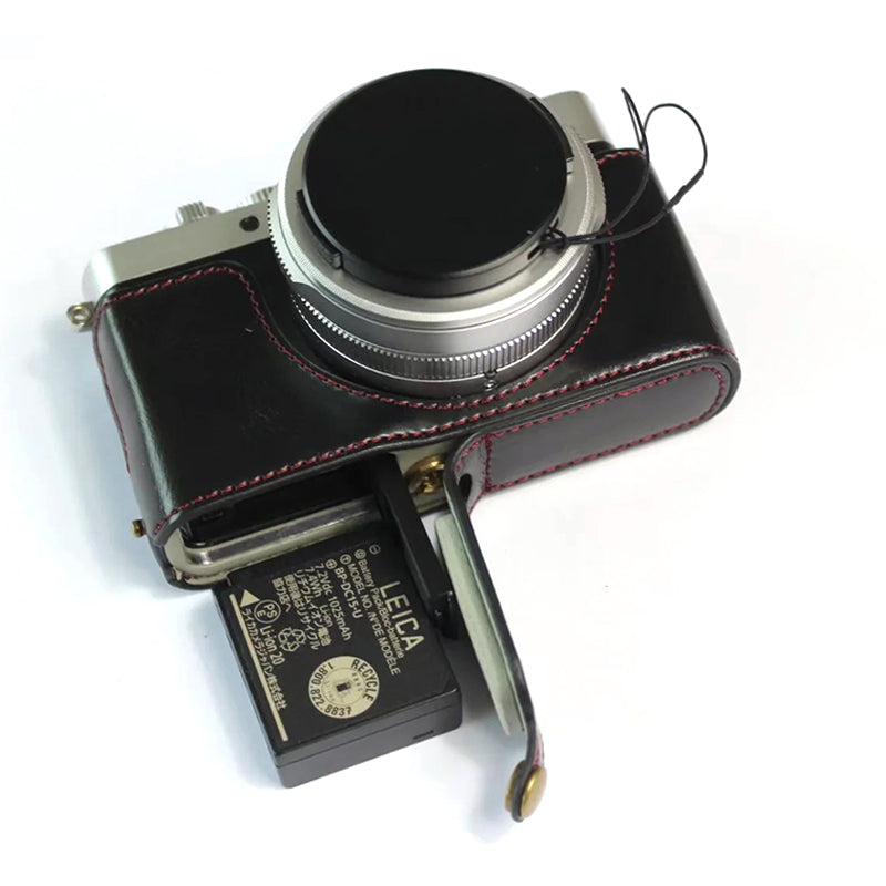 Uniqkart for Leica D-lux7 Replacement Half Camera Case Bottom Opening PU Leather Bag Cover - Black