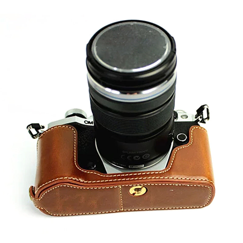 Bottom Case for Olympus E-M5 II/E-M5 Mark II PU Leather Digital Camera Protective Half Body Cover with Battery Opening - Brown