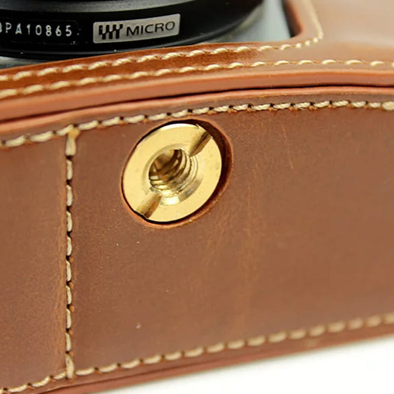 Bottom Case for Olympus E-M5 II/E-M5 Mark II PU Leather Digital Camera Protective Half Body Cover with Battery Opening - Brown