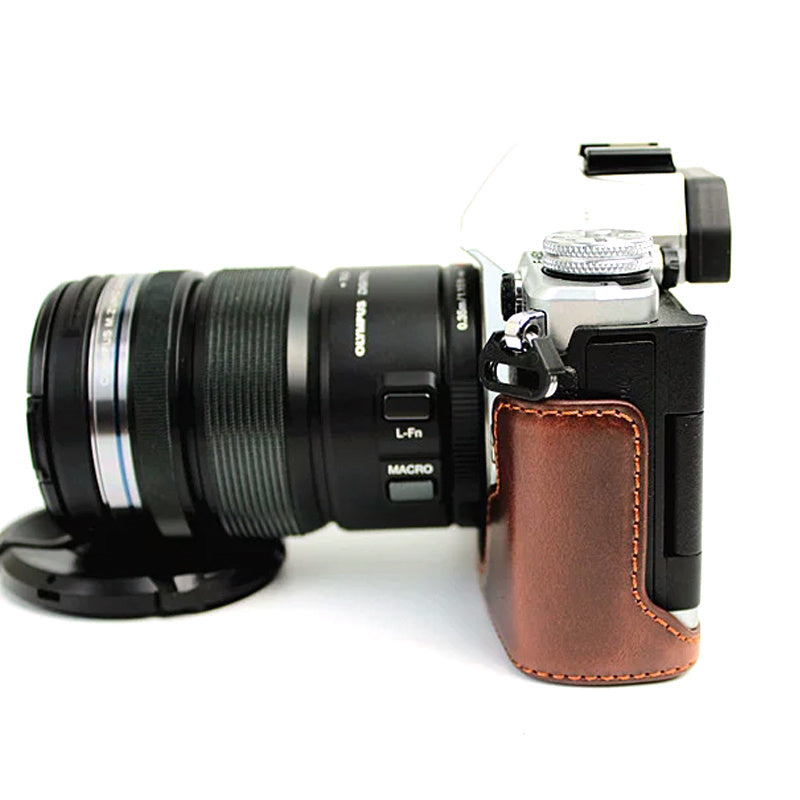 Bottom Case for Olympus E-M5 II/E-M5 Mark II PU Leather Digital Camera Protective Half Body Cover with Battery Opening - Coffee
