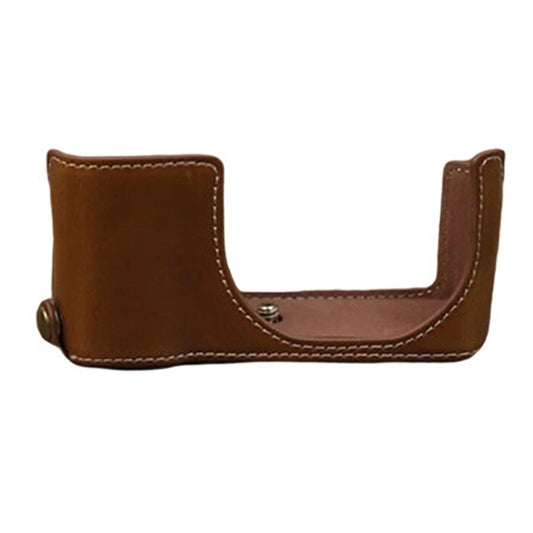 Uniqkart for Leica C-Lux PU Leather Digital Camera Protective Case Half Body Cover with Battery Opening - Brown